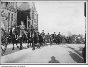 Horse Artillery marching past Old Toronto City Halll c.1915