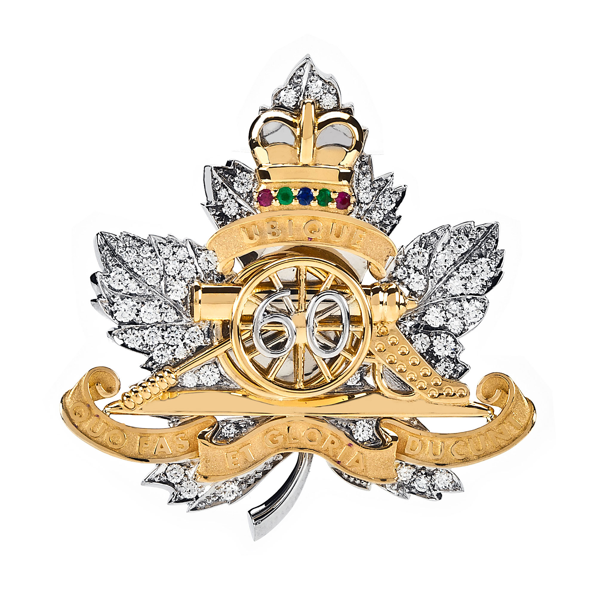 Birks, Canada's leading manufacturer and retailer of fine jewellery, has produced a diamond brooch which has been presented to Her Majesty the Queen, Captain General of the Royal Regiment of Canadian Artillery yesterday, a gift from the Regiment in celebration of her 60th anniversary of service as Captain General. (CNW Group/BIRKS & MAYORS INC.)